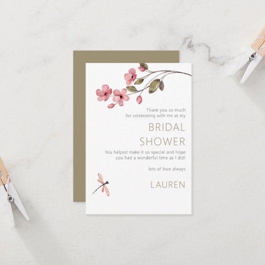 Elegantes Dragonfly Blossom Brautparty Vielen Dank Karte (Vorderseite/Rückseite Beispiel)