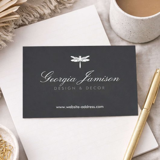 Elegantes Dragonfly-Logo auf Dunkelgrau Visitenkarte