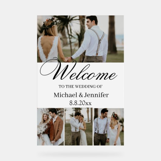 elegantes Drehbuch 4 Fotos stilvoller Hochzeitsemp Acrylschild (Vorderseite)