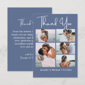 elegantes Drehbuch 5 Fotos Collage Blue nova Hochz Dankeskarte (Vorne/Hinten)