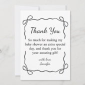 elegantes Drehbuch Babydusche minimalistisches Fot Dankeskarte (Rückseite)