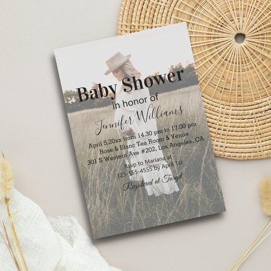 Elegantes Drehbuch Boho Foto Babydusche Einladung