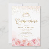 Elegantes Drehbuch Gold & Blütenblüte Quinceanera Einladung (Vorderseite)
