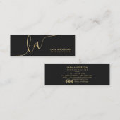 Elegantes Drehbuch Gold Schwarz Moderne Monogramm Mini Visitenkarte (Vorne/Hinten)