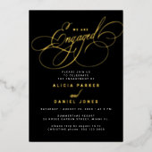 Elegantes Drehbuch Goldfolie-Foto-Engagement Parte Folieneinladung (Vorderseite)
