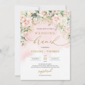 Elegantes Drehbuch pastellrosa Rosen Hochzeitsbrun Einladung (Vorderseite)