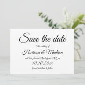 Elegantes Drehbuch Schwarz-Weiß Hochzeit Gerettet  Save The Date (Stehend Vorderseite)