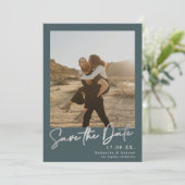 Elegantes Drehbuch Silber 2 Fotos Save the Date (Stehend Vorderseite)