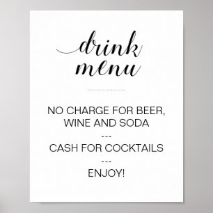 Elegantes Drink Menu Wedding Sign Custom Poster