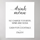 Elegantes Drink Menu Wedding Sign Custom Poster (Vorne)