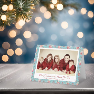 Elegantes Duck Egg Blue Holly Weihnachts-Foto Feiertagskarte