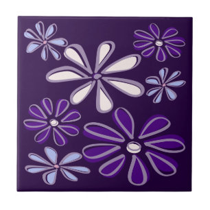 Elegantes Dunkel-Lila-Blau-Blumen-Doodle Fliese