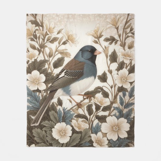 Elegantes Dunkeläugiger Junco Creme-Blumenmuster Fleecedecke (Vorderseite)