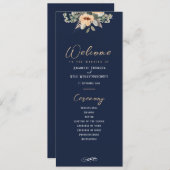 Elegantes, dunkelblau blühendes Hochzeitsprogramm Programm (Vorne/Hinten)