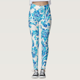 Elegantes Dunkelblau Damask Muster Leggings
