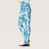 Elegantes Dunkelblau Damask Muster Leggings (Links)