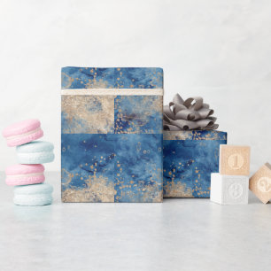 Elegantes dunkelblau-goldenes Wasserfarben-Verpack Geschenkpapier