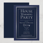 Elegantes Dunkelblau-Silbergrenzenwärmendes Party Einladung (Vorne/Hinten)