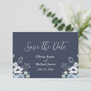 Elegantes Dunkelblau und weißes Blumenmuster Save The Date