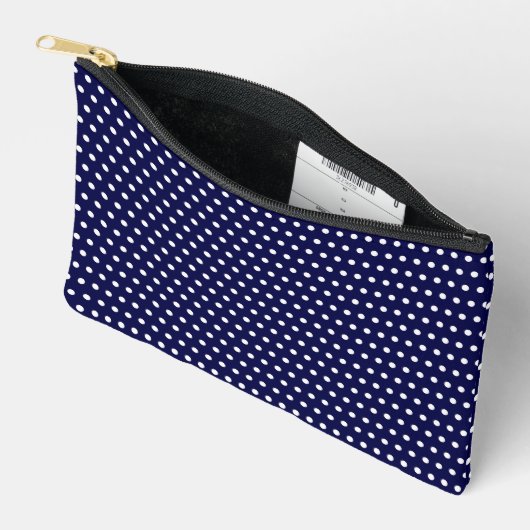 Elegantes dunkelblau-weißes Polka-Dot-Muster Zubehörtasche (Offen)