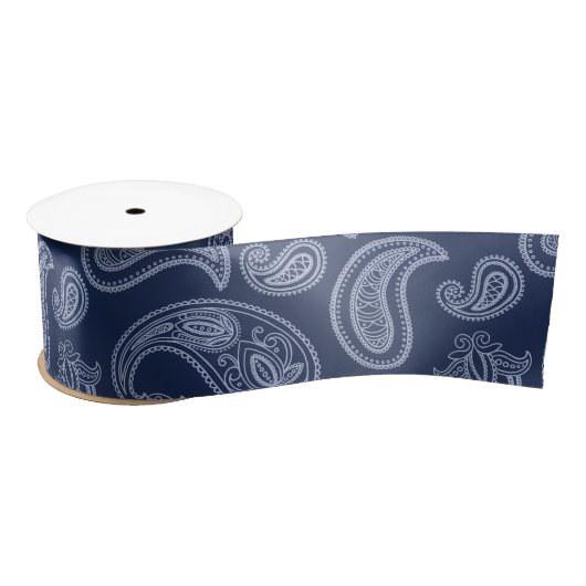 Elegantes dunkelblaues Paisley-Muster Satinband (Spule)