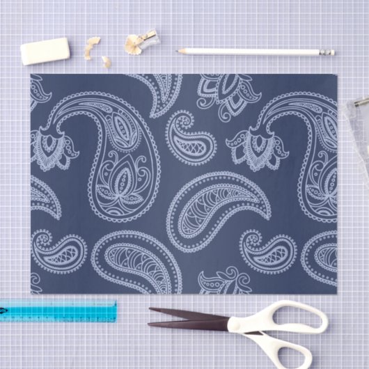 Elegantes dunkelblaues Paisley-Muster Seidenpapier (Handwerk)