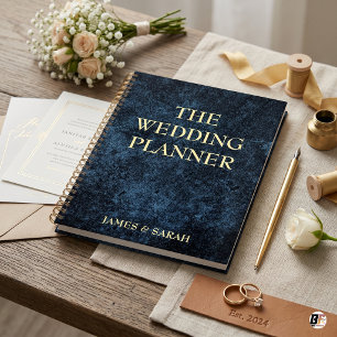 Elegantes, dunkelblaues, texturiertes Hochzeitspla Planer