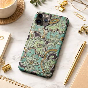 Elegantes dunkelblaues Türkis Paisley Blumenmuster iPhone 11 Pro Max Hülle