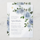 Elegantes, dunkelblaues Wasser Blumenflora Taufbec Einladung (Vorne/Hinten)