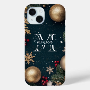 Elegantes dunkelblaues Weihnachtsmonogramm Case-Mate iPhone Hülle