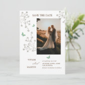 Elegantes Dunkelgoldenschmetterling-Foto Save The Date (Stehend Vorderseite)