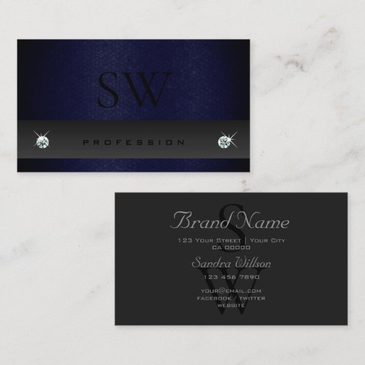 Elegantes Dunkelgrau-blaues Schlangenmuster mit Mo Visitenkarte (Vorne/Hinten)