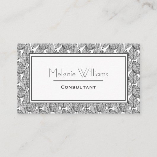 Elegantes Dunkelgrau-Leaf-Muster Stilvoll Visitenkarte (Vorderseite)