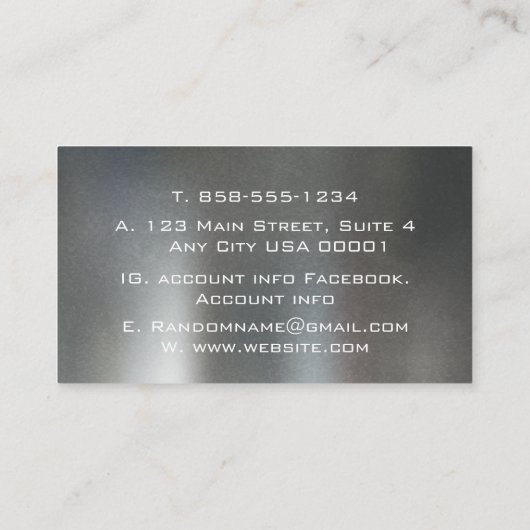 Elegantes dunkelgraues, rostfarbenes Metall aus Ed Visitenkarte (Rückseite)