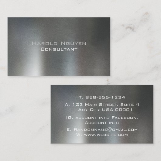 Elegantes dunkelgraues, rostfarbenes Metall aus Ed Visitenkarte (Vorne/Hinten)