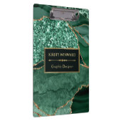 Elegantes Dunkelgrün und Gold Glitzer Ocean Agate Klemmbrett (Rechts)