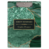 Elegantes Dunkelgrün und Gold Glitzer Ocean Agate Klemmbrett (Vorderseite)