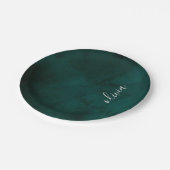 Elegantes dunkelgrünes Aquarellpapier Pappteller (Schrägansicht)