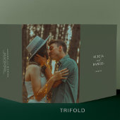 Elegantes dunkelgrünes Foto Hochzeit RSVP QR Dreifach Gefaltete Einladung