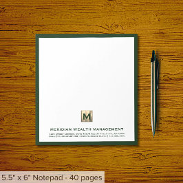 Elegantes dunkelgrünes Gold Monogram Notepad Notizblock