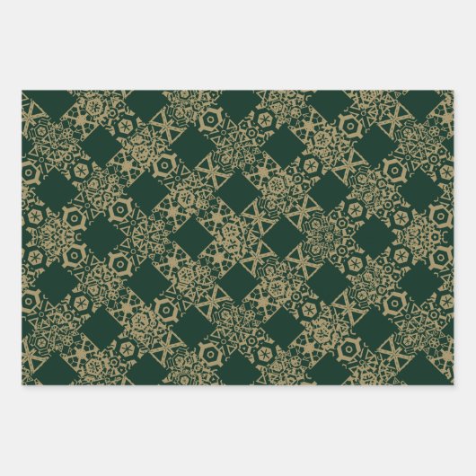 Elegantes, dunkelgrünes, goldfarbenes Spitzenmuste Geschenkpapier Set (Vorderseite 3)