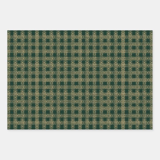 Elegantes, dunkelgrünes, goldfarbenes Spitzenmuste Geschenkpapier Set (Vorderseite)