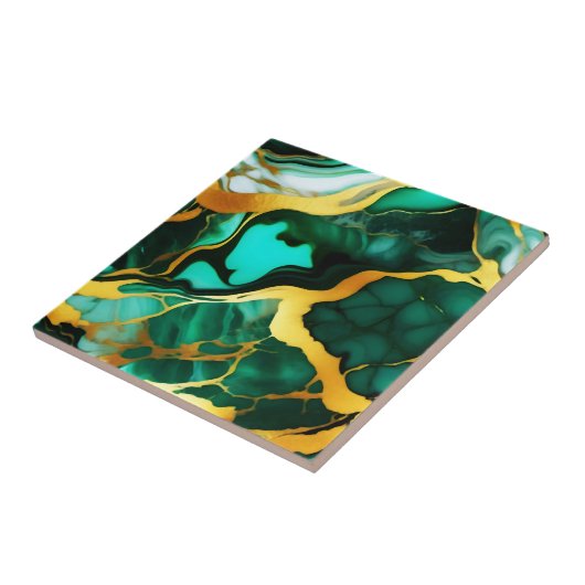 Elegantes, dunkelgrünes, goldgelbes Imitat Marmor Fliese (Seite)