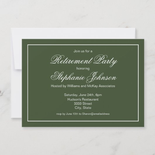 Elegantes, dunkelgrünes Party für die Altersvorsor Einladung (Vorderseite)