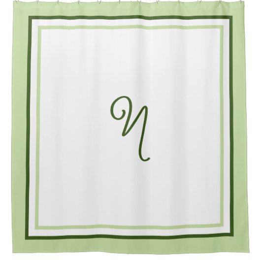 Elegantes dunkelgrünes Rahmen-Script-Monogramm Duschvorhang (Vorderseite)