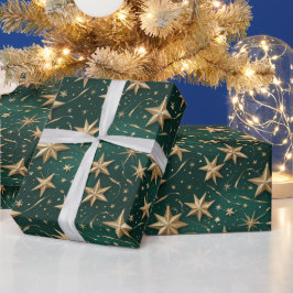 Elegantes dunkelgrünes und goldenes Sternenverpack Geschenkpapier