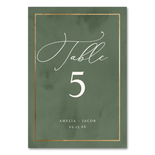 Elegantes, dunkelgrünes Wasserfarbenprädikat für H Tischnummer (Rückseite)