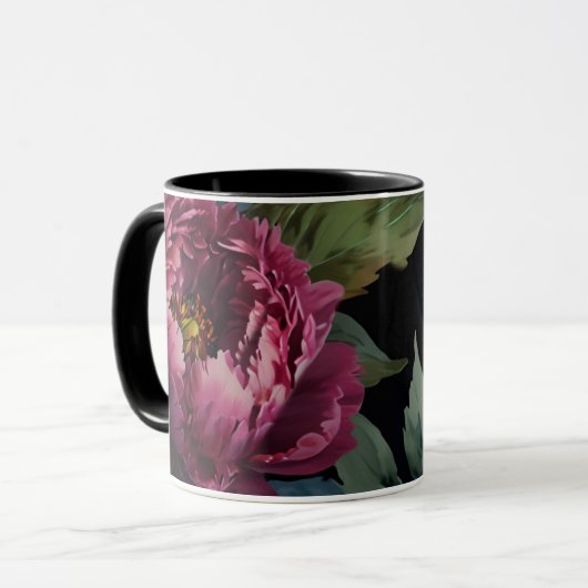 Elegantes dunkelrosa, blumenfarbenes Aquarell Tasse (Vorderseite Links)