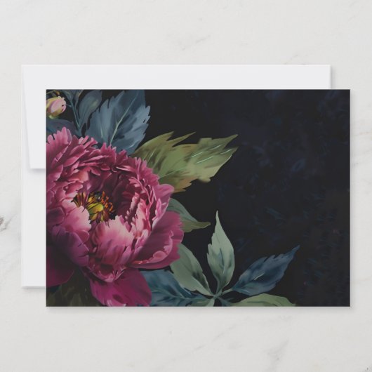 Elegantes dunkelrosa blumengeschmücktes HochzeitsB Einladung (Rückseite)