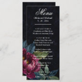 Elegantes, dunkelrosa Blumenmenü Menükarte (Vorne/Hinten)